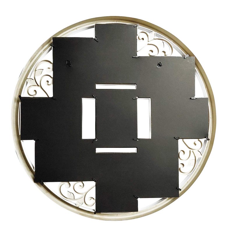 MKUN 4x6 Wall Collage Picture Frames - Round Circular Wall hanging Picture Photo Collage Frame with leaf decoration, 9- Opening (White) - Image 2